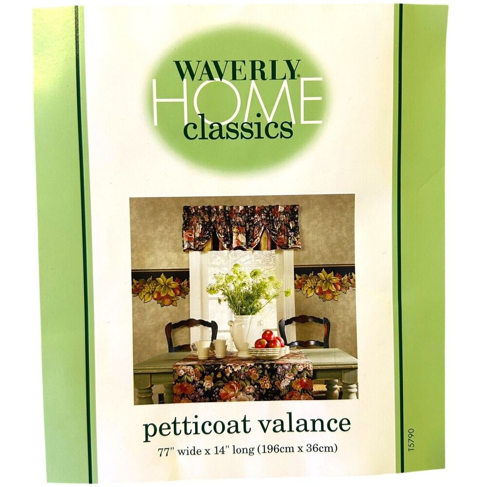 3 Waverly Home Classics Valance Scalloped Black Floral Stripe Petticoat 77"x 14"